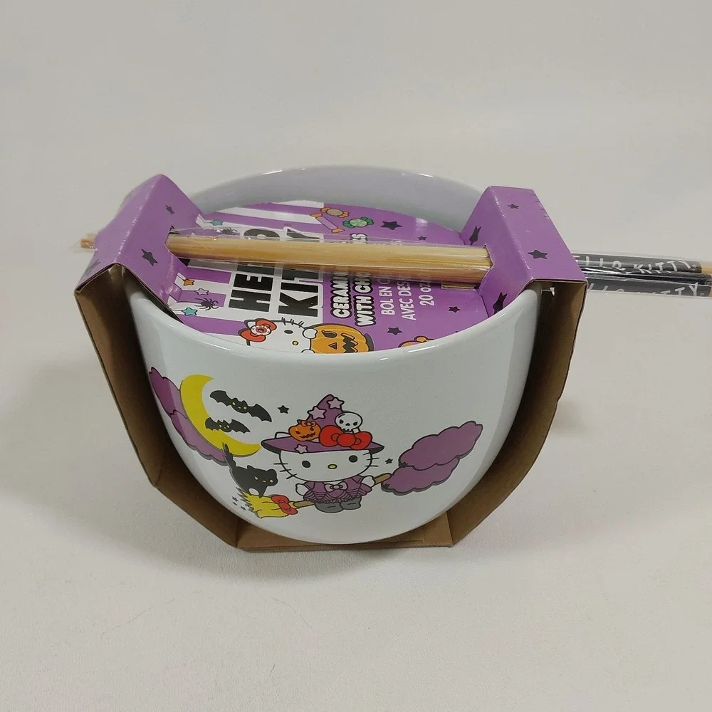 Hello Kitty Ceramic bowl With Chopsticks Halloween Large New Sanrio